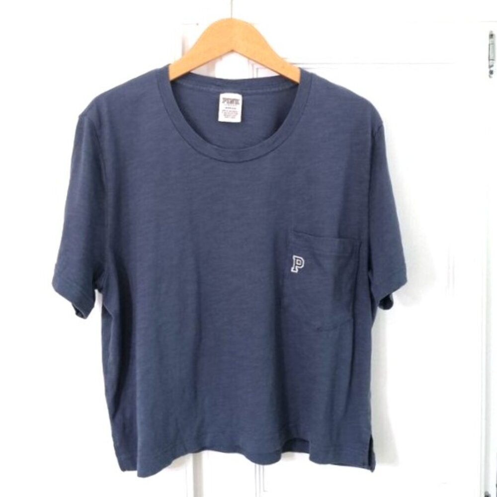 Like New Victoria's Secret Pink Cropped Tee Blue Color Size L